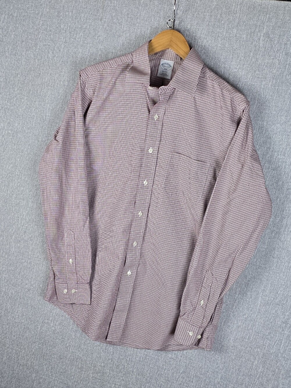 Brooks Brothwrs 1818 Regent Maroon/White Button Front Shirt Sz 15.5-4/5